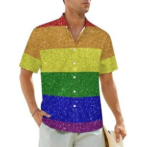 Regenboog vlag Gay Pride herenoverhemden korte mouwen strandshirt Hawaiiaans shirt casual zomer T-shirt M