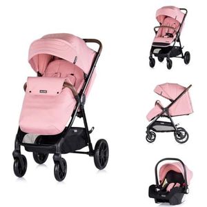 Chipolino Combikinderwagen Ultera 3 in 1 babyzitje voetafdekking inklapbaar mand, kleur: roze