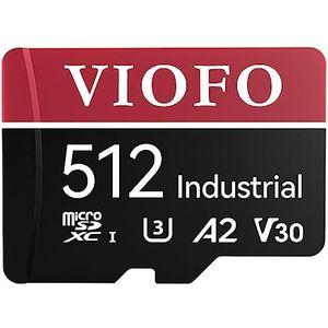 VIOFO 512 GB industriële microSD-kaart, U3 A2 V30 High Speed geheugenkaart met adapter, ondersteuning Ultra HD 4K video-opname