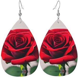Een rode roos 1 druppelvormige lederen oorbellen, damesmodeaccessoires, Valentijnsdag essentieel, Eén maat, Leer Pu