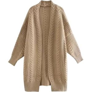 Vrouwen Twisted Knit Cardigan Casual Losse Overlay Jas Lange Mouw Trui, Kh, Eén Maat