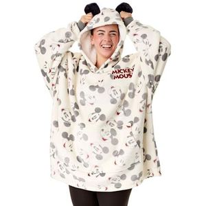 Disney Mickey Mouse Womens draagbare deken hoodie | Beige trui met capuchon en Mickey Mouse all-over print voor volwassenen | Dames one size sherpa gevoerde loungewear met zakken en 3D-oren