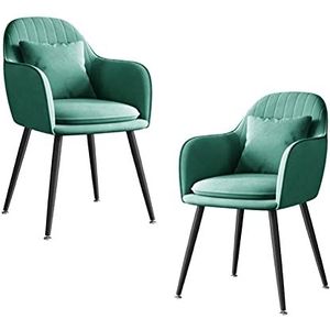 GEIRONV Zwarte metalen benen Dining stoel Set van 2, for woonkamer slaapkamer appartement make-up stoel met kussen fluwelen keukenstoel Eetstoelen (Color : Green)