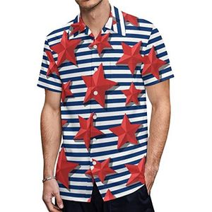 Rode sterren blauwe strepen heren Hawaiiaanse shirts korte mouw casual shirt button down vakantie strand shirts XS