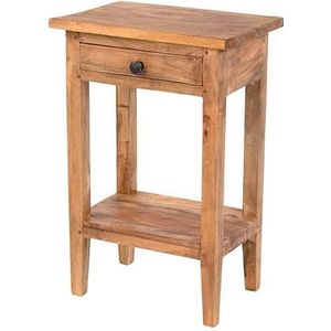 Rustieke Vintage TELEFOONTAFEL Planta | 52x34 cm (HxB), mahoniehouten massief houten | bloemenkrukje, gangtafel, bijzettafel, nachtkastje met lade | Kleur: 02 lichtbruin