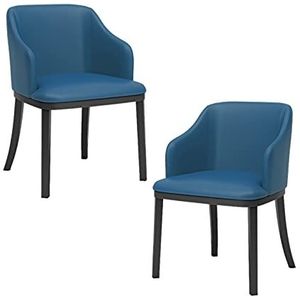 GEIRONV Moderne lederen stoelen Set van 2, Soft Seat High Back Padded salonzetel Black Metal Legs Lounge Side Chair Eetstoelen (Color : Blue)