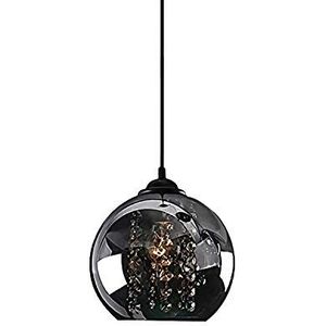Moderne hanglamp E27 K9 kristallen hanglamp eetkamer eettafel zwarte lamp woonkamer slaapkamer nachtkastje glazen bol kristallen hanglamp indoor ijzeren hanglamp in hoogte verstelbaar 20x18cm,A