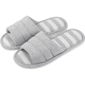 HKYBCF Stoffen pantoffels vrouwen katoenen pantoffels indoor open teen zachte slippers casual flip flop dames huis instapper traagschuim slaapkamer flats schoenen (update grijs, 43-44 (10,2-10,4 inch)