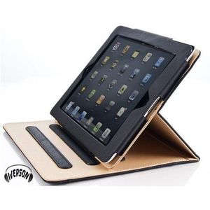 IVERSON merk zwart & tan iPad 4 lederen portemonnee beschermhoes compatibel met iPad 2 en iPad 3