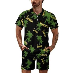 Palm Tree Jamaica Poloshirt voor heren, set met korte mouwen, trainingspak, casual, strandshirts, shorts, outfit, L