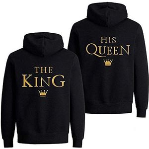 Couple The King His Queen Pullover Hoodie Trui met Capuchon - 1x Dames Trui Goud-Zwart XXL