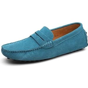 Heren loafers schoen vierkante neus nubuck leer penny rijschoenen lichtgewicht flexibele comfortabele wandelmode instapper(Color:Sky Blue,Size:43 EU)