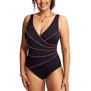 DELIMIRA Afslankend Badpak Voor Dames Uit één Stuk Badpak Met Bies Grote Maten Badpak Meerkleurig 36 40