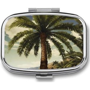 Palmboom Tropische Pillendoos Leuke Vierkante Pil Case Draagbare Geneeskunde Tablet Vitamine Houder Organizer voor Portemonnee Pocket