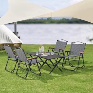 casa.pro Tuinset Botrugno 5-delig campingset 4 stoelen en 1 tafel opvouwbare picknickset klapstoelen met armleuningen tuintafel grijs