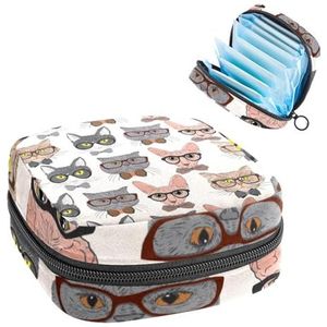 Maandverband Opbergtas, Menstruatiecup Pouch Tampon Bag, Menstruatie Pads Houder Organizer voor Vrouwen Meisjes, Cartoon Katten
