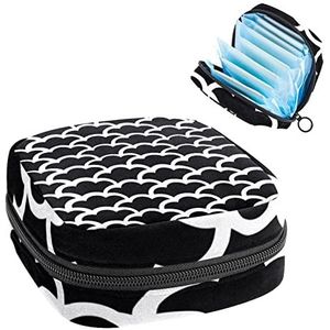 Periode Pouch Draagbare Tampon Opbergtas,Tampon Houder voor Portemonnee Vrouwelijke Product Organizer,Zwart en Wit Japans Wave Motief, Meerkleurig, 4.7x6.6x6.6 in/12x17x17 cm