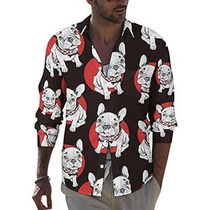Franse bulldog heren revers shirt lange mouwen button down print blouse zomer zak T-shirts tops 6XL