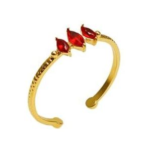 Dames 18K gouden roestvrijstalen zirkoon geometrische ring modieuze titanium stalen open verstelbare ringarmband (Color : RedDiamond_Freesize)
