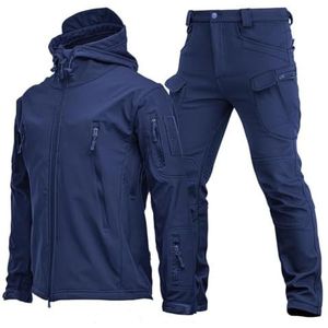 SAYEYBU Men's Outdoor Tracksuit, Waterproof Jacket and Trouser Suit Set Rainsuit Wind Resistant Lightweight & Breathable Rain Coat for Riding Hiking Fishing Camping,Blauw,L