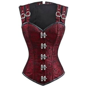 LNNXSZ Korset Top voor Vrouwen Steampunk Overbuste Vrouwen Corset Rood Staal Botten Korse Top Zwarte Kleding Punk Goth Lijfje Halloween Kostuums Bustier Top, Rood, XXL