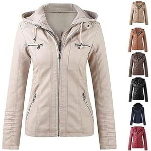 Dames Imitatieleren Motorjack, Oversized, Klassiek Bikerjack, Retro Leren Jack, Jas Met Rits, Kort, Lichtgewicht, Overgangsjack, Windjack, Outdoorjas(Beige,7XL)