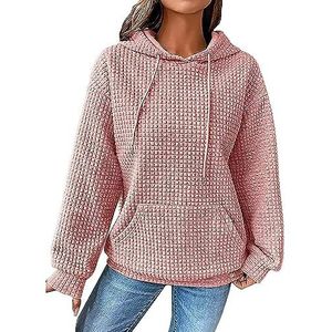 BEABAG Hoodie Women Solid Color Casual Drawstring Pullover Sweatshirts Basic Sweatshirt with Pockets Fall Hooded 2023 (L,Pink)