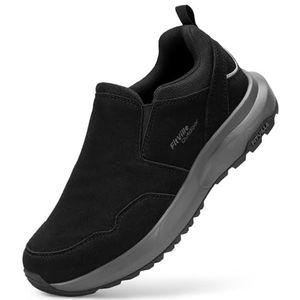 FitVille Wandelschoenen Heren Extra Breed Trekkingschoenen Antislip Buitenschoenen Lichtgewicht Ademend Vrijetijdsschoenen Slip On Wandelschoenen Breed Sneaker met Steunzool, Zwart 46 EU Breed
