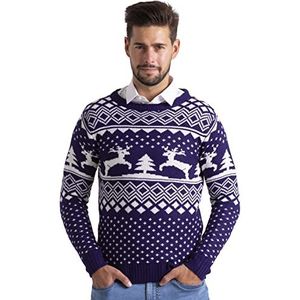 BlauerHafen Kersttrui voor heren, lange mouwen, gebreide ronde hals, kersttrui, Donkerblauw, M