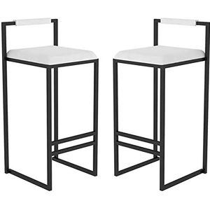 Luxe keukenbarkruk set van 2, fluwelen stoel eetkamerstoel met zwart metalen poten, gestoffeerde barkruk voor kamer slaapkamer pub café vrije tijd ontbijtbaliestoel (kleur: wit)