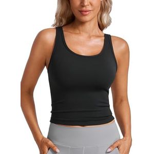 CRZ YOGA Dames Butterluxe Dubbel Gevoerde Workout Tanktops Scoop Hals Racerback Cropped Casual Mouwloos Shirt zwart XS