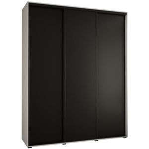 MEBLE KRYSPOL Davos 8 190 Kledingkast met drie schuifdeuren voor slaapkamer - Moderne opbergkast, kledingroede en planken - 235,2x190x60 cm - Wit Zwart Zwart
