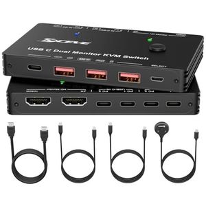 YOUTINGHDAV KVM Switch 2 PC 2 monitoren USB C, KVM Switch Dual Monitor HDMI voor 2 laptops, 2 USB C MST Port, Type-C 65W PD voor laptop, KVM-switches USBC 2 in 2 out, 2 HDMI out 4K @60Hz, 1080P @60Hz