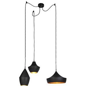 QAZQA - Modern Set van 3 Scandinavische hanglampen zwart met goud - Depeche | Woonkamer - Aluminium Bol |Ovaal |Ovaal recht |Rond - E27 Geschikt voor LED - Max. 3 x 60 Watt