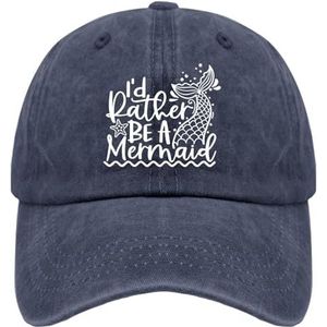 Dad Hats I'd Rather be a Mermaid Trucker Cap voor vrouwen, cool gewassen denim, verstelbaar voor wandelcadeaus, marineblauw, one size