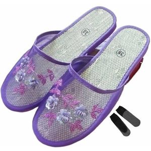 Chinese mesh pantoffels for dames met bloemenkralen en ademende mesh Chinese pantoffels for dames(Color:Purple,Size:41 EU)