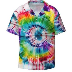 OdDdot Tie Dye Hippies Print Heren Overhemden Atletische Slim Fit Korte Mouw Casual Business Button Down Shirt, Zwart, XXL