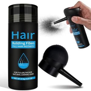 Strooihaar voor haarverdichting, 27,5 g, aanzetpoeder, concealer voor vrouwen en mannen, waterdicht, verbergt haaruitval, haarpoeder (zwart met mondstuk)