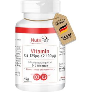 Vitamine D3 + K2-240 tabletten - hoog gedoseerd - optimale biologische beschikbaarheid - 100% veganistisch - Duitse productie & laboratoriumtests - NutriFair | Premium & Fair