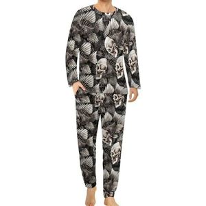 Skulls Fish Bone Comfortabele heren pyjama set ronde hals lange mouwen loungewear met zakken XL