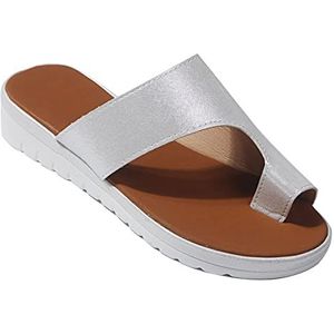 Bunion-correctie sandalen voor Dames, Wandelsandalen met Voetboogondersteuning Comfortabele Lichtgewicht Zomerse Teenslippers met Open Teen voor Binnen en Buiten(Size:36,Color:Zilver)