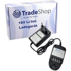 Trade-Shop 18V Li-Ion acculader compatibel met Bosch EasyGrassCut 18-26, EasyHedgeCut 8-45, Fontus, PSR 1800 Li-2, UniversalChain 18