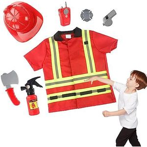 Brandweermankostuum voor kinderen, Fire Pretend Chief Outfit Halloween Rollenspel Carrièrekostuum, Educatief brandweerman aankleedcadeau voor peuterjongens en -meisjes Bigud