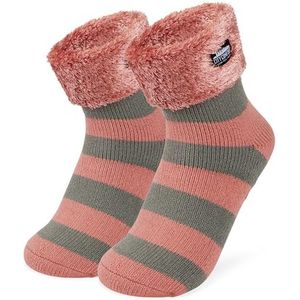 CityComfort Pantoffelsokken voor dames en tieners: pluizige sokken, antislip, warme fleece, eenheidsmaat, loungewear, geschikt als cadeau voor dames, Dusky Roze, One size