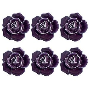RetroKnobs, kastknoppen, 6 stuks keramische vintage bloemen roos bloem deurknoppen keramische trekt keukenkast kaptafel dressoir handgrepen (paars) / rood (Color : Purple)