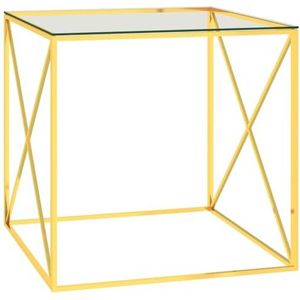 Prolenta Premium - Salontafel van roestvrij staal en glas, goudkleurig, 55 x 55 x 55 cm