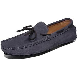 Loafers for heren Vierkante neus Suede Vamp Rijden Bootschoenen Comfortabele platte hak Antislip Klassiek Feest Instapper (Color : Grey, Size : 42 EU)