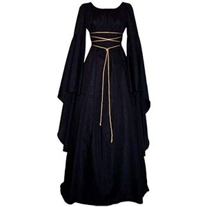 Vrouwen Heks Renaissance Victoriaanse Jurk, Prom Kostuum Cosplay Vintage Lange Mouw Middeleeuwse Prinses Jurk, Zwart, XXL