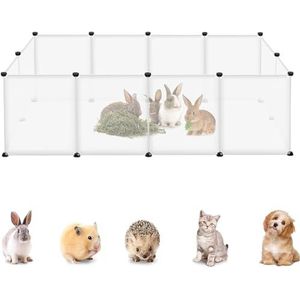 UISEBRT Vrije uitloop voor konijnen, cavia's, kooi, omheining, kooi voor kleine dieren zonder deur, puppyren voor kleine dieren, vrijloophok voor binnen en buiten, 145 x 75 x 48 cm, transparant