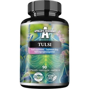 Tulsi Basilicum 500 mg - Extract met 5% Ursolzuur - 90 plantaardige capsules - 90 dagen voorraad - Ondersteuning van stressbestendigheid - van Apollo's Hegemony